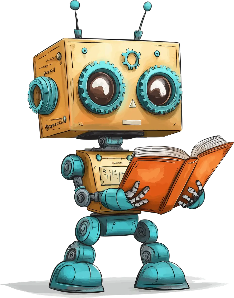 A vintage-style robot reading a book